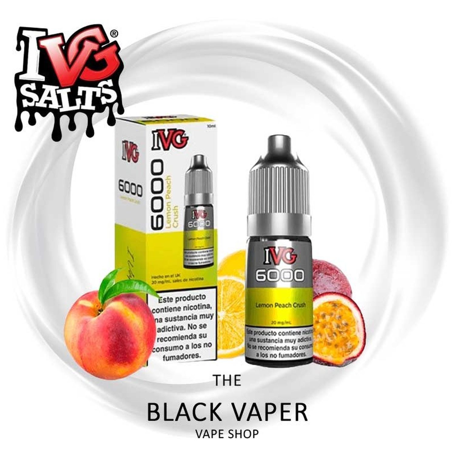 5056617571520 Lemon Peach Crush 10ml - IVG 6000 Salts - Imagen 1